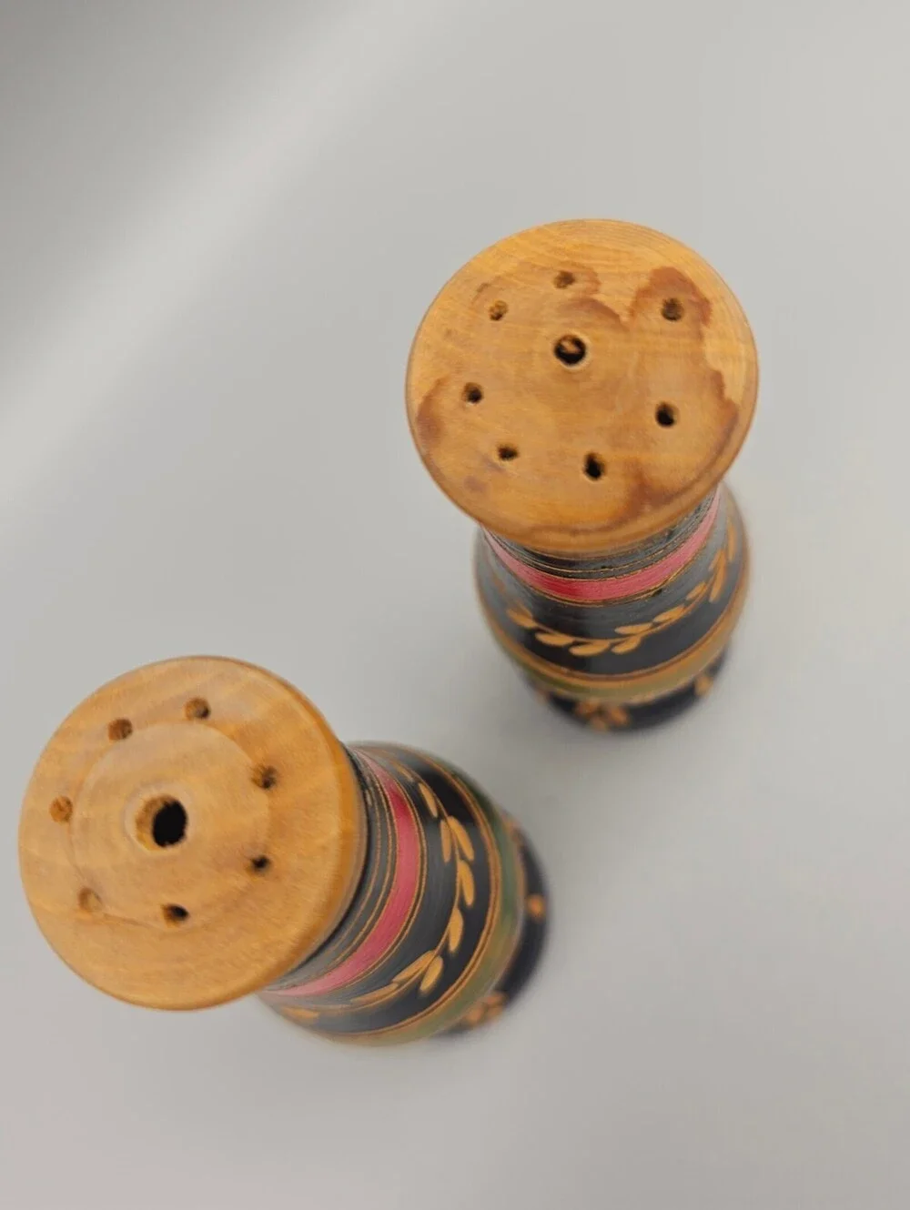 Hand Painted Wooden Salt and Pepper Shakers from Mexico